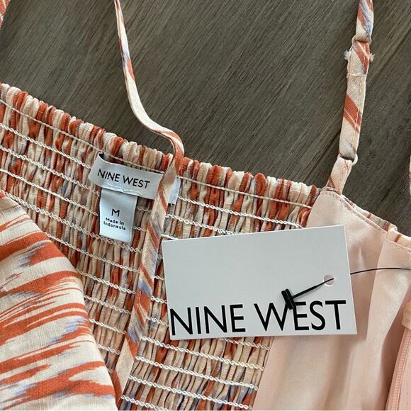 New Nine West Ikat Orange Twist Front High Low Midi Dress - Picture 6 of 7